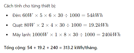 Ví dụ tính toán tiêu thụ điện